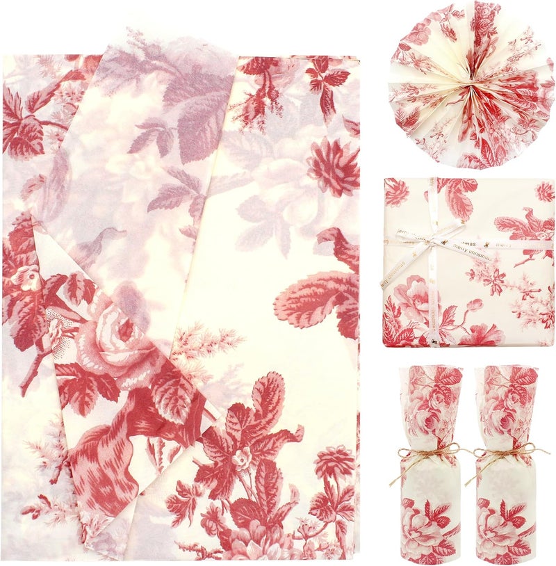 Benvo 20 Sheets Floral Print Tissue Paper 20 inch x 29 inch Decoupage Paper Decorative Tissue Gift Wrapping for DIY Art Craft Spring Wedding Birthday Baby Shower(Style C) - Image 1